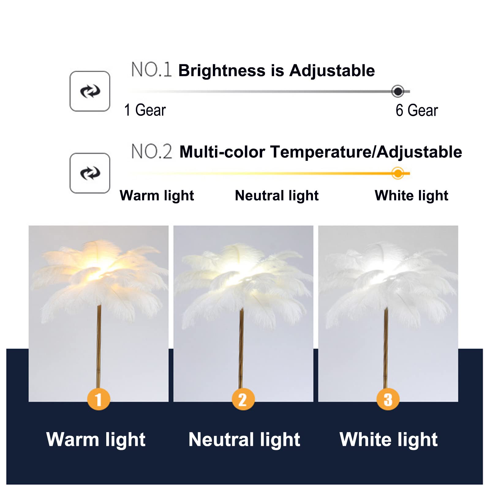 62.99? Natural Ostrich Feather Floor Lamp - Modern Standing Lamp with Golden Base & Dimmable G4-LED Bulb, Foot Switch for Bedroom & Living Room Decor | Perfect for Cozy Reading Nooks & Elegant Home Lighting (White)