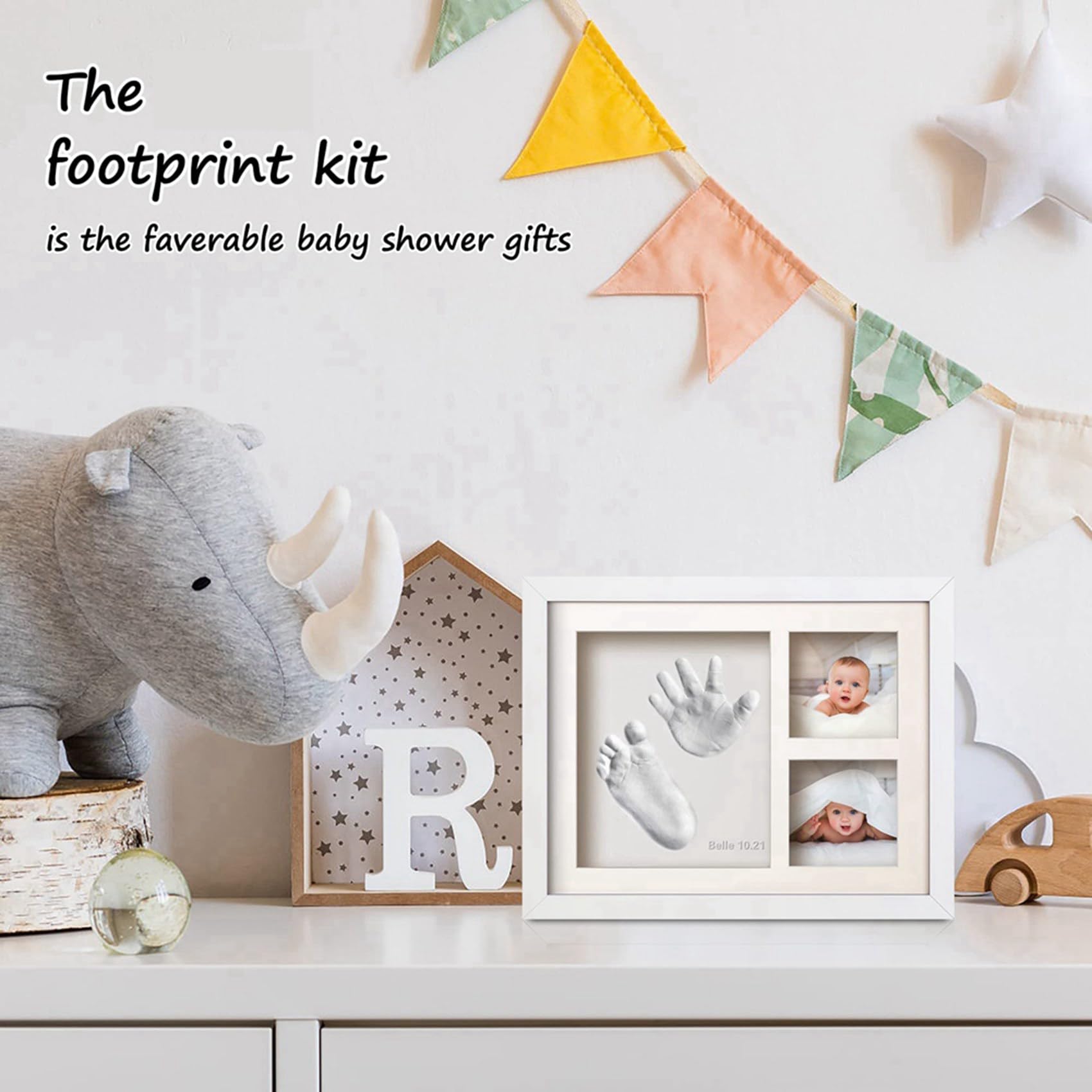ALGONETO 2X Baby Handprint & Footprint Kit - Newborn Keepsake Frame with Non-Toxic Clay - Perfect for First Birthday, Baptism, Baby Shower Gifts & Nursery Decor