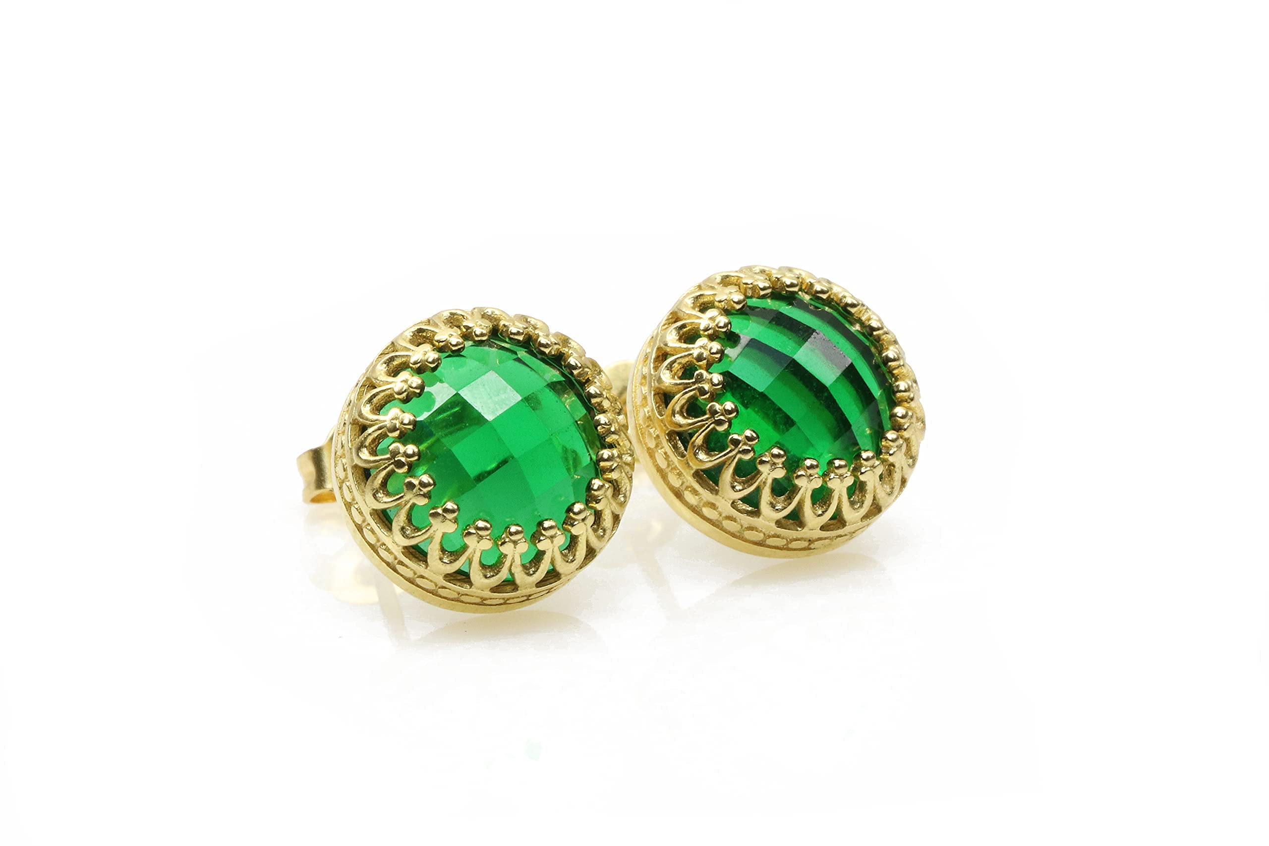 Handmade Artisan Emerald Stud Earrings - Sterling Silver Round Statement Jewelry for Women | May Birthstone Gifts, Vintage Gemstone Fashion Earrings | Perfect for Weddings, Parties & Special Occasions