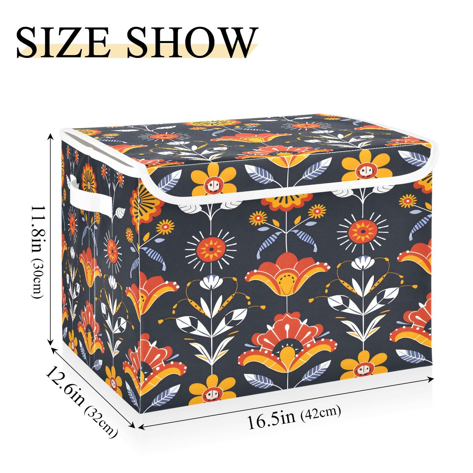 Floral Pattern Fabric Storage Bins with Lids - Foldable Collapsible Organizer Containers for Home, Bedroom, Closet & Office - Perfect for Seasonal Decor, Laundry, and Toy Storage