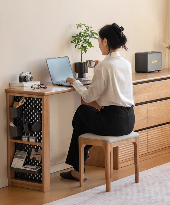 Solid Oak Wood Modern Extendable Dressing Table - Adjustable Vanity Desk for Makeup & Skincare - Perfect for Bedroom, Dorm, or Apartment