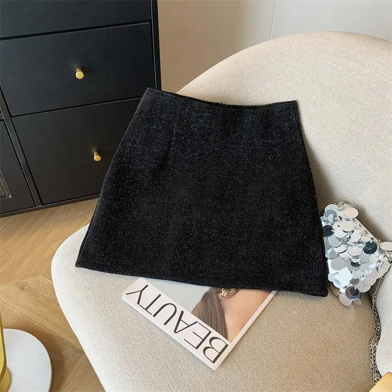 Black High Waist Wool Mini Skirt for Women - Winter A-Line Wrap Slim Fit Short Skirt with Zipper | Korean Fashion | Holiday Party, Office Wear, Casual Outfits