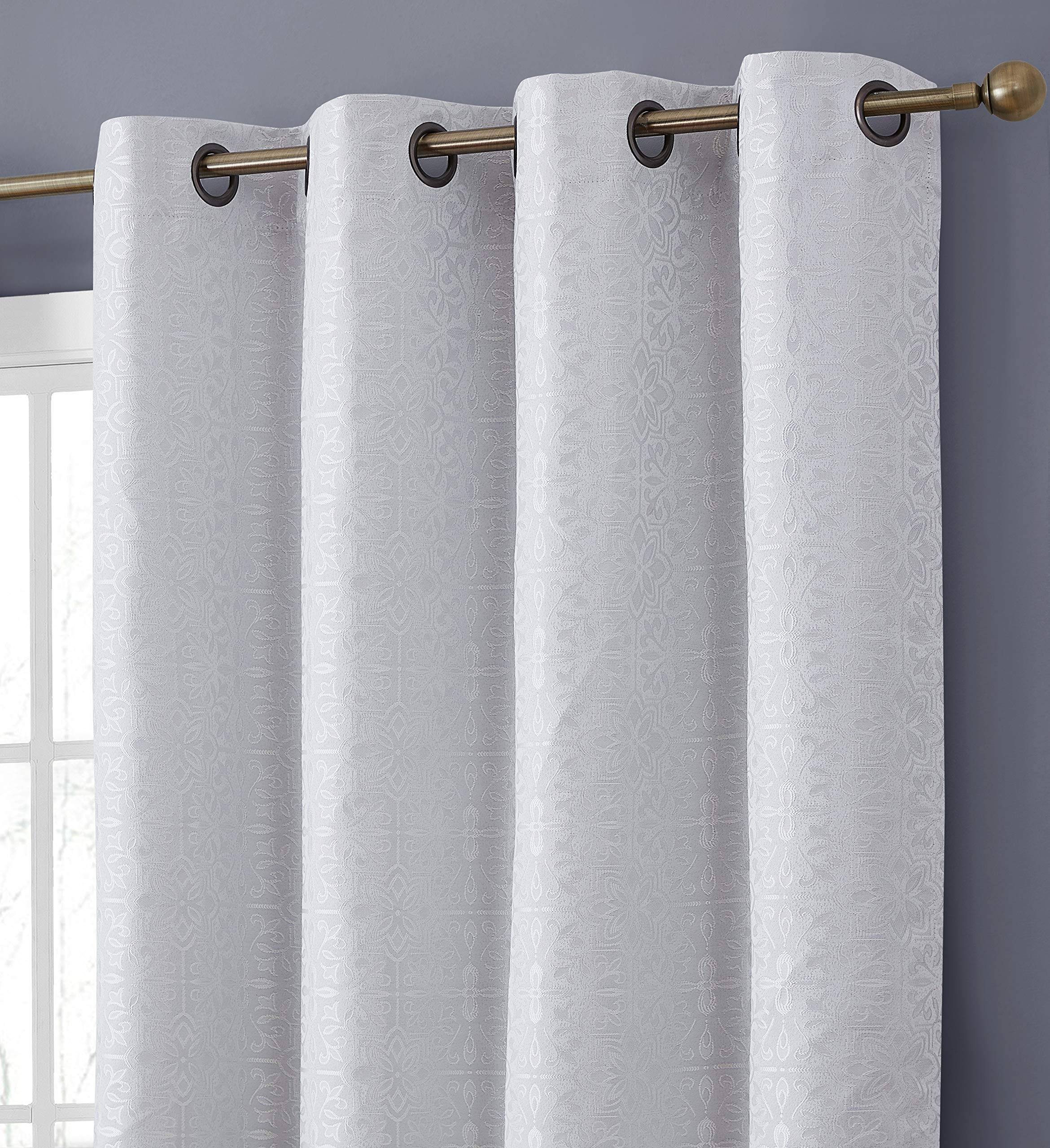 HLC.ME Mia Moroccan Tile Blackout Thermal Insulated Curtains - Energy Saving, Heat & Cold Blocking, Floor Length Grommet Panels for Bedroom & Living Room - Set of 2 (52