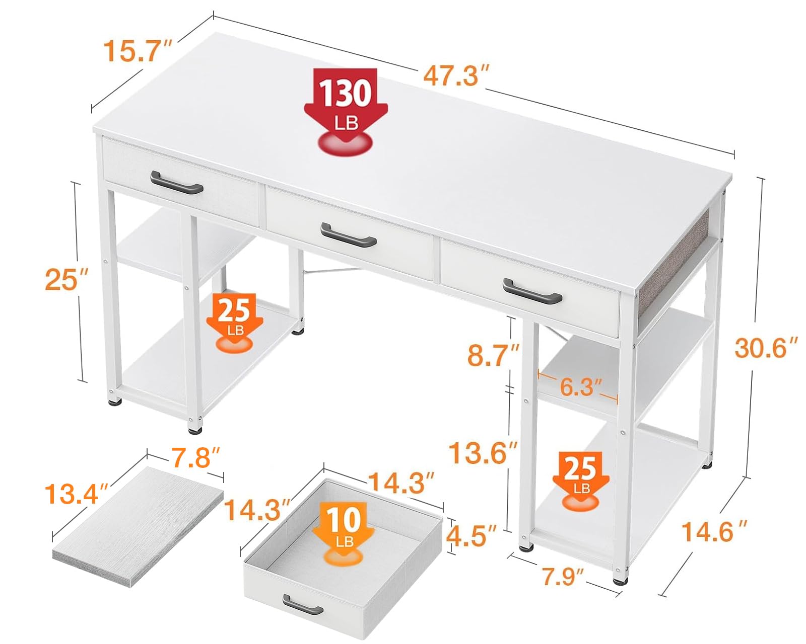 ODK Modern White Small Computer Desk 48