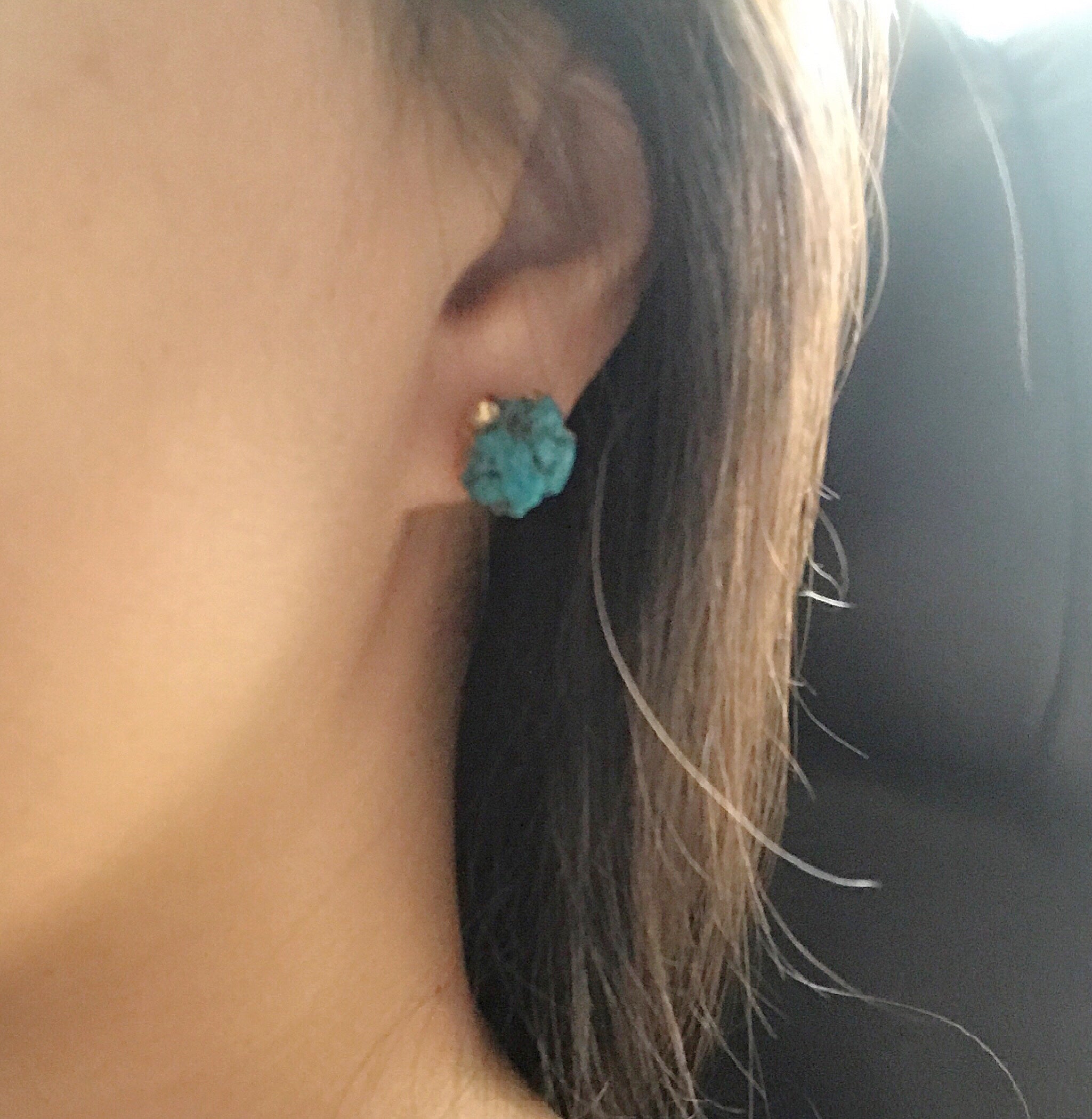 Natural Raw Turquoise Stud Earrings (E433) – Handmade Boho Jewelry for Women, Gift for Her, Everyday Wear & Special Occasions