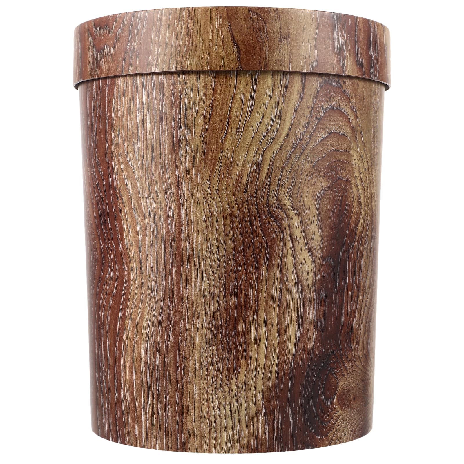 Vintage Wooden Wastebasket Trash Can - Farmhouse Style Retro Wood Garbage Bin with Lid - 12.4