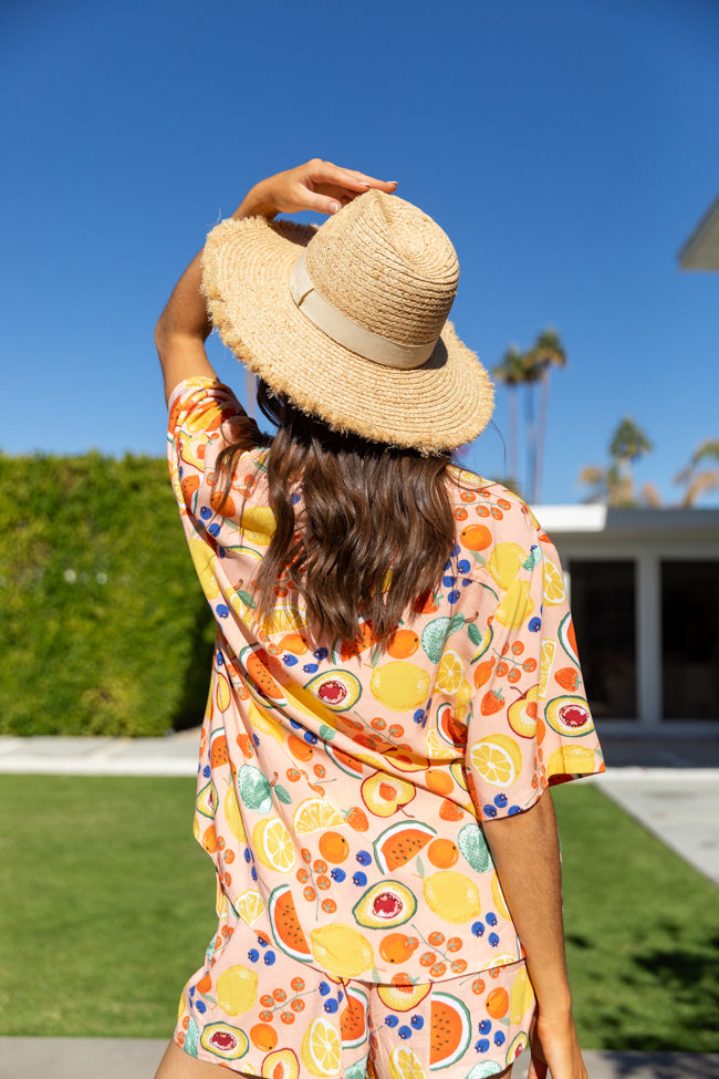 Organic Fruit Print Two Piece Set - Women's Casual Summer Outfit for Beach, Picnic & Vacation | Final Sale