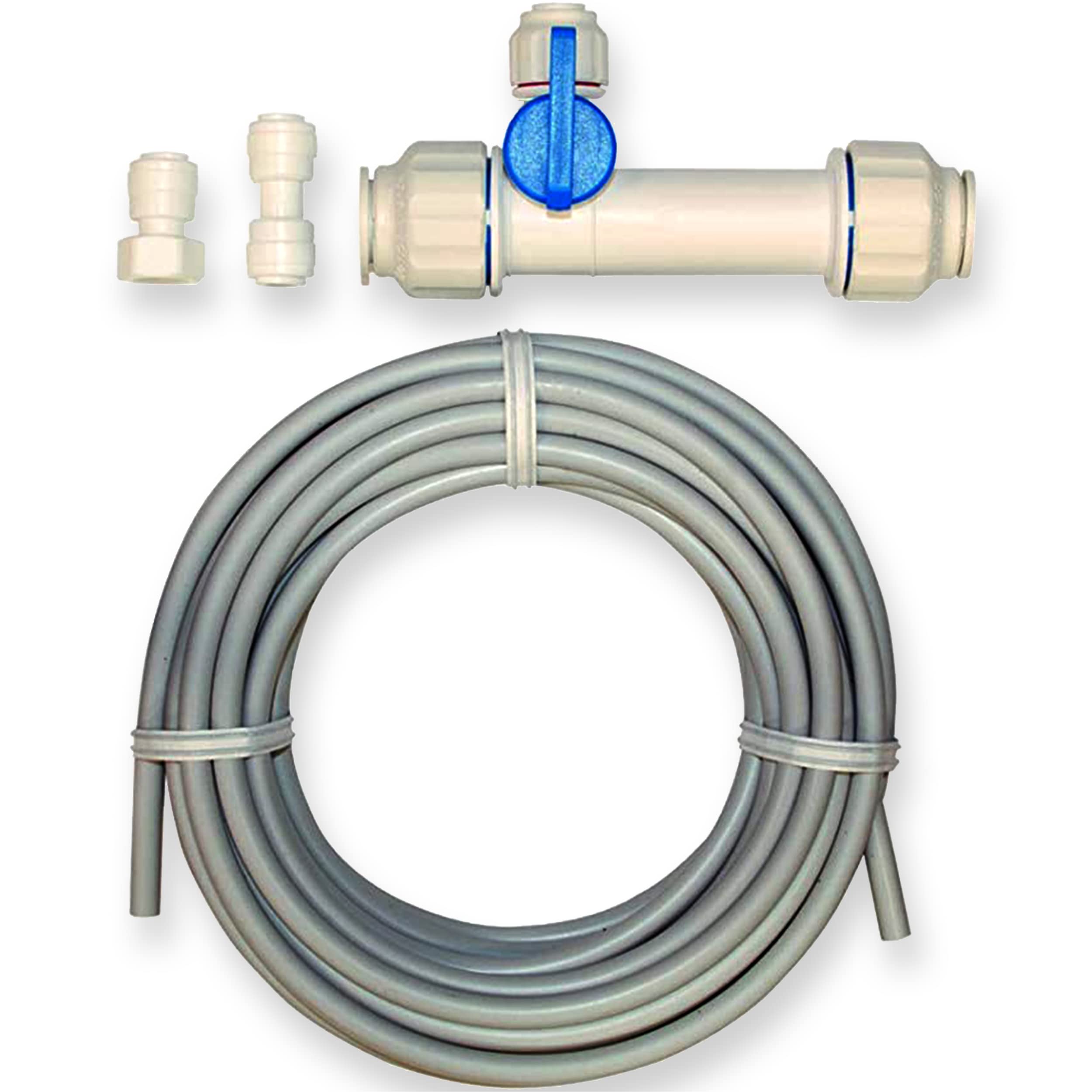 Eastman 5/8 x 1/4 Inch Slip Tee Valve Ice Maker Installation Kit with 15ft White Flexible PEX Tubing - Model 60466N - Perfect for Refrigerator, Freezer & Under Sink Ice Machine Connections