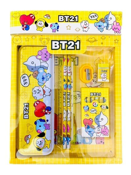 Dinosaur Jungle Theme 12-Piece All-in-One Stationery Set for Boys - Includes Pencil Box, 2 Pencils, 6 Crayons | Perfect for School, Gifts & Dinosaur Lovers