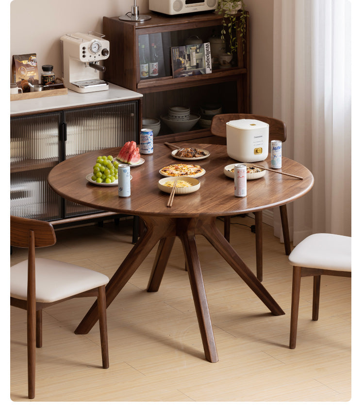Premium Black Walnut Solid Wood Round Dining Table with Lazy Susan Turntable - Perfect for Family Gatherings & Dinner Parties