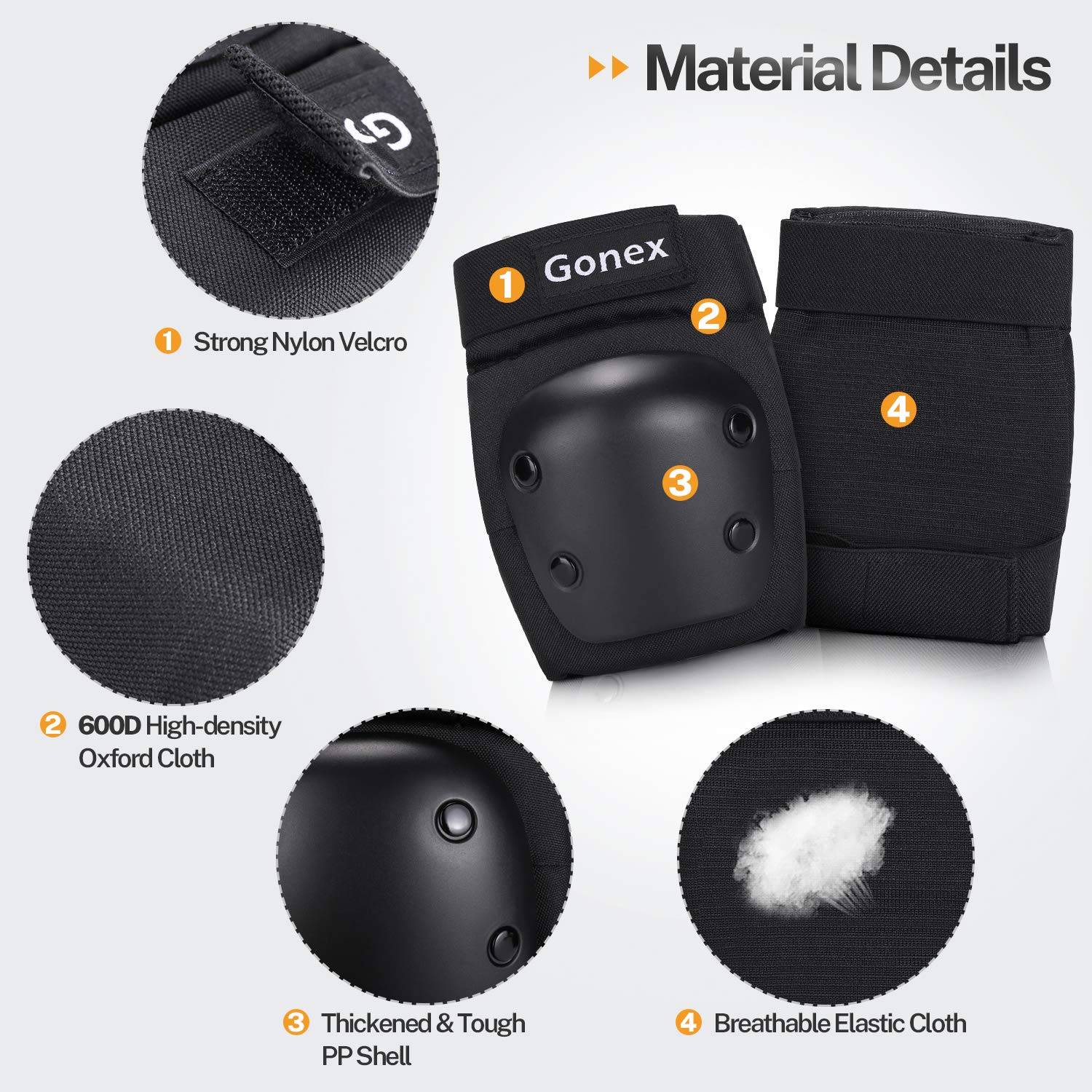 Gonex Knee Pads Elbow Pads with Wrist Guards - 3 in 1 Protective Gear Set for Kids Youth Adults - Ideal for Skateboarding, Roller Skating, Scooter, Cycling & Biking - Perfect for Outdoor Sports & Extreme Activities - Black S