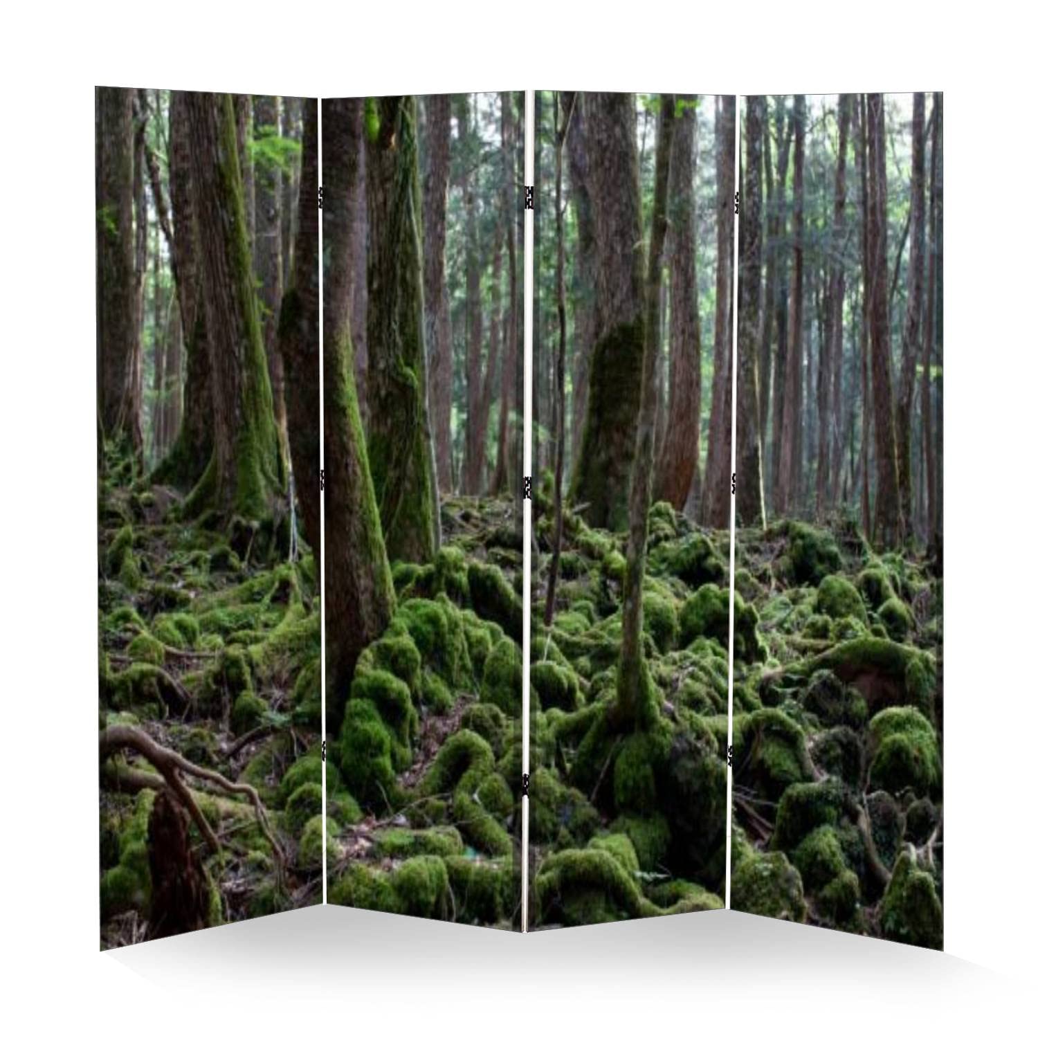 4 Panel Japanese Aokigahara Forest Canvas Room Divider - Portable Folding Privacy Screen, Freestanding Wall Separator for Home, Office & Event Spaces