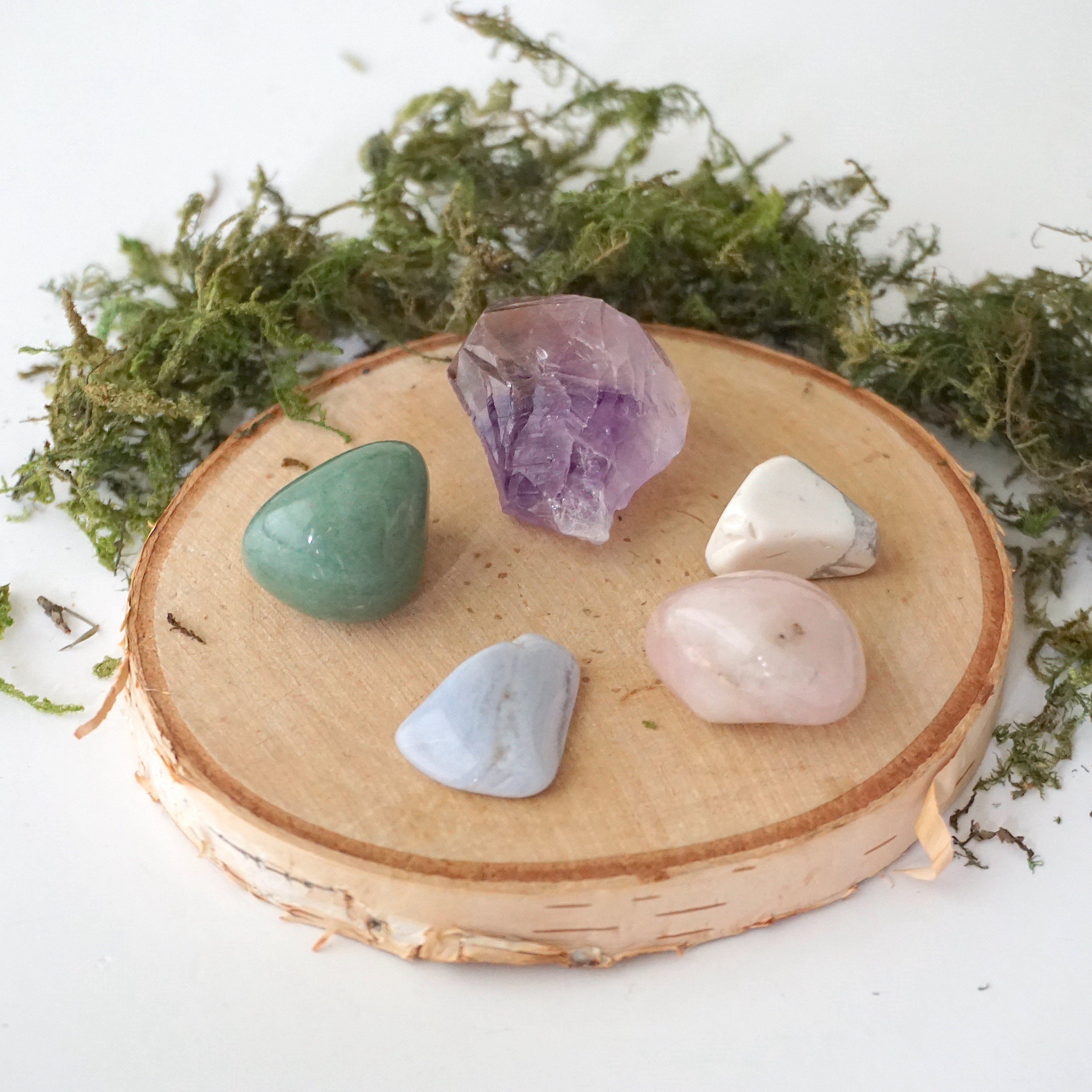 Natural Stress Relief Crystals Bundle Set - Healing Stones for Anxiety & Relaxation - Perfect for Meditation, Yoga, Home Decor & Office Wellness