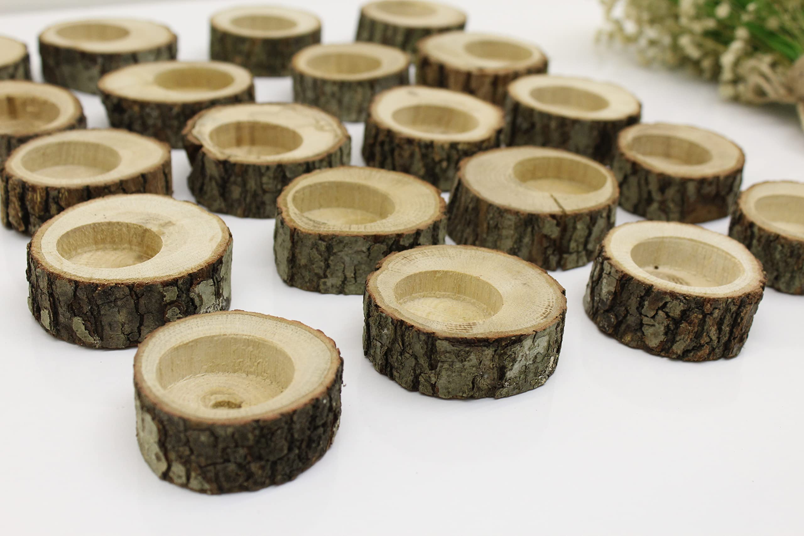 50 Pcs Wooden Tealight Candle Holders - Rustic Log Candle Holders for Wedding Centerpieces, Party Decor & Home Decor - Perfect for Weddings, Christmas, Thanksgiving & Romantic Ambiance