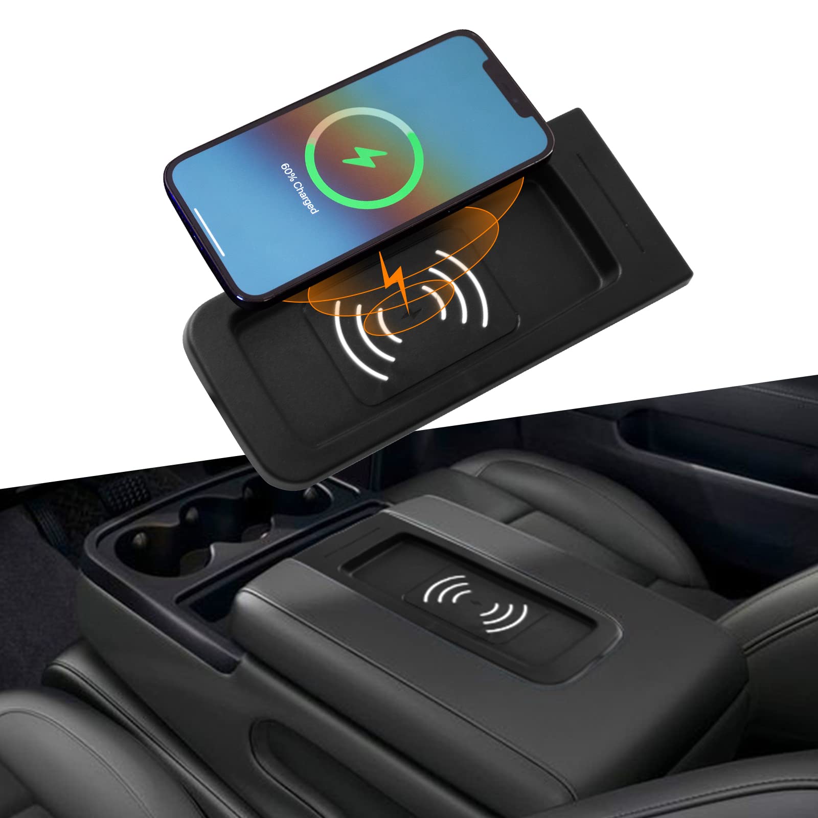 Bomely 15W Fast Wireless Charger Pad for 2007-2014 Chevy Silverado & GMC Sierra - Center Console Phone Charging Tray Accessories (Fits Full Console) | Perfect for Road Trips & Daily Commutes