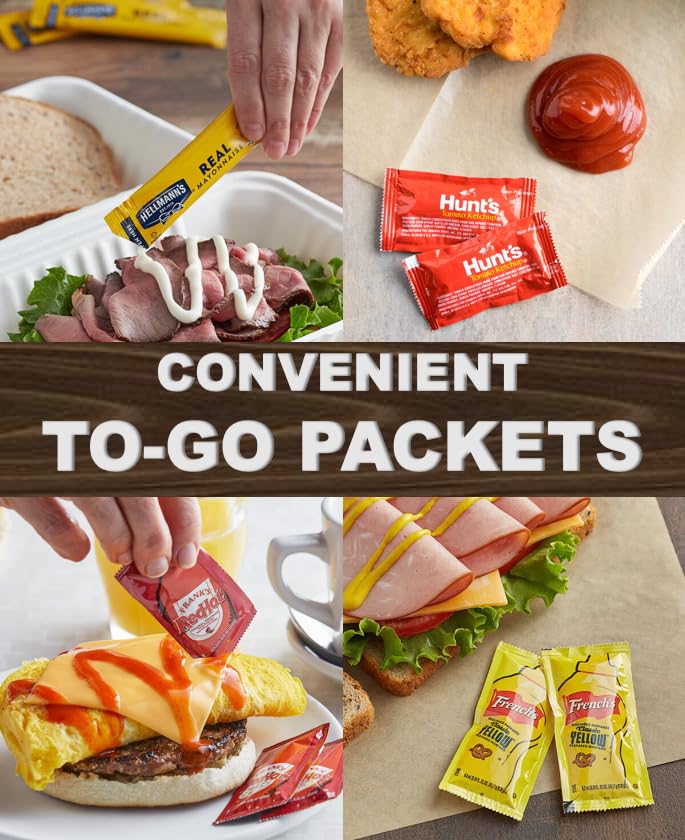 Bulk Ketchup, Mustard, Mayo & Hot Sauce Packets - Travel Size Condiment Packets for On-the-Go, Picnics, BBQs & Parties (100 Count)