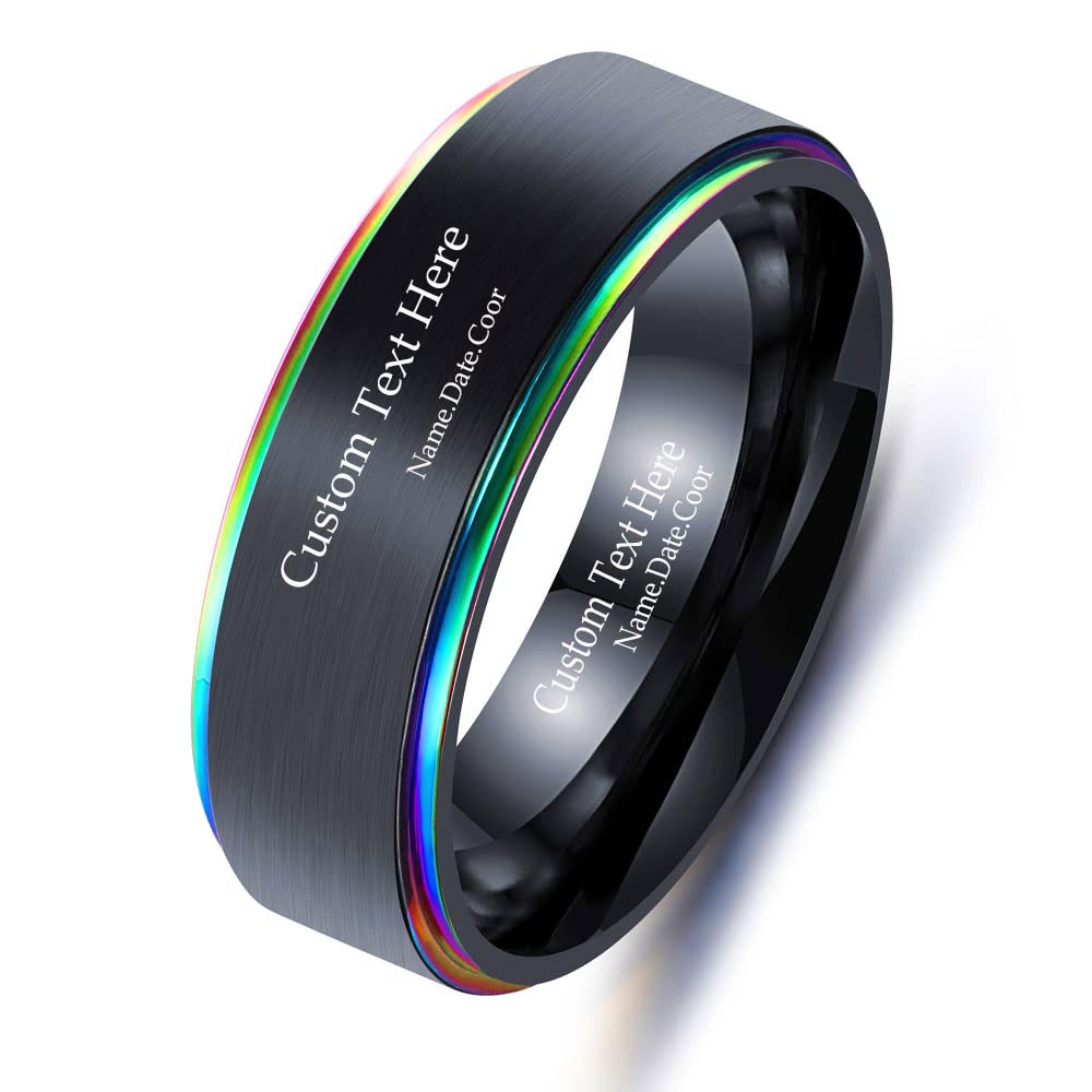 Custom Engraved Men's Tungsten Carbide Wedding Bands - Comfort Fit Promise & Engagement Rings for Him (Size 6-12) - Silver, Black & Blue Options - Perfect for Anniversaries, Proposals & Special Occasions