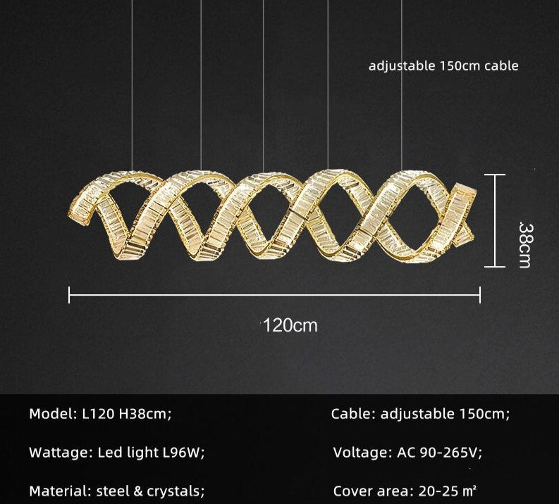 Wave Crystal Pendant Light - Modern Elegant Chandelier for Dining Room, Living Room & Bedroom | Energy Efficient LED Lighting Fixture for Home Decor & Interior Design