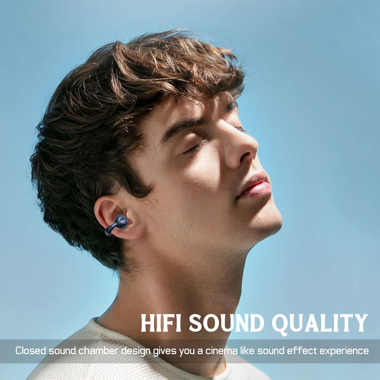 Open Ear Wireless Bluetooth Headphones - Sweatproof Workout Earbuds with Microphone, 50H Battery Life, Comfortable Clip-On Design for Running, Cycling & Gym | Perfect for Sports, Phone Calls & Outdoor Activities