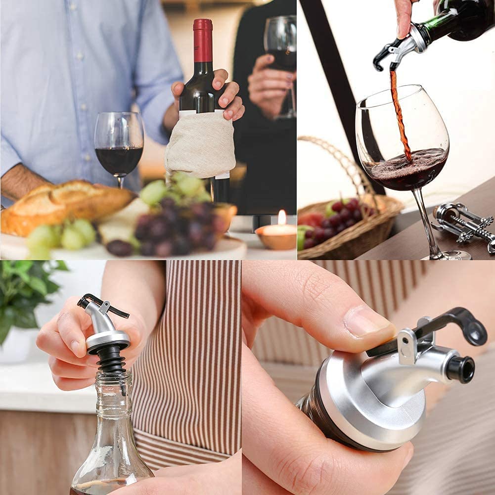 ANPI ENTERPRISE Leak-Proof Oil Dispenser Caps for Glass Bottles - Free Flow Spout for Liquor, Wine, Vinegar & Salad Dressing - Durable Kitchen Accessories (Set of 4) - Perfect for Home Bars, Restaurants & Meal Prep