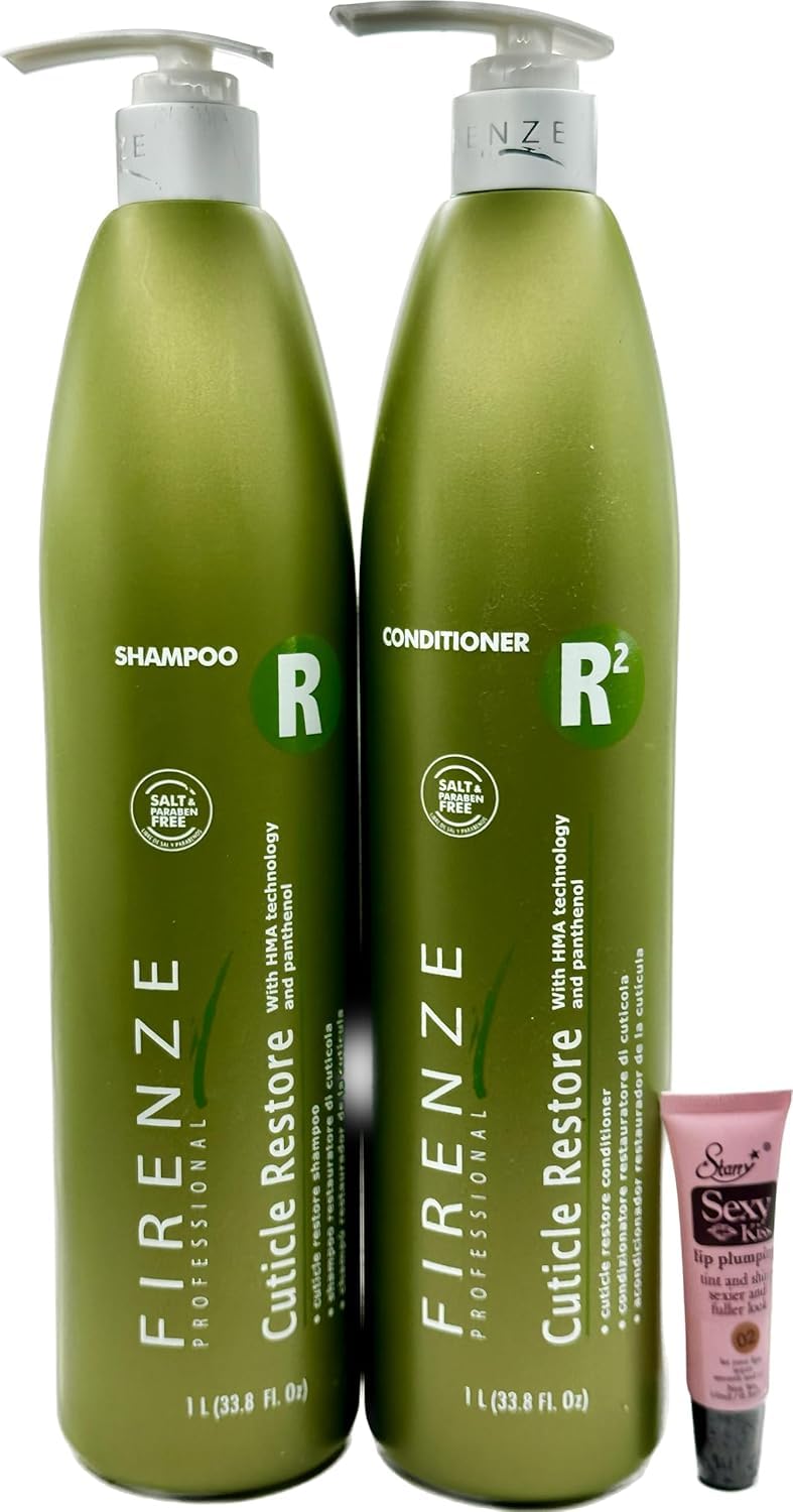 Cuticle Restore Shampoo & Conditioner Set - 1000ml (33.8 oz) for Damaged Hair Repair with Free Starry Lip Plumping Gloss (10ml) - Perfect for Salon & Home Hair Care