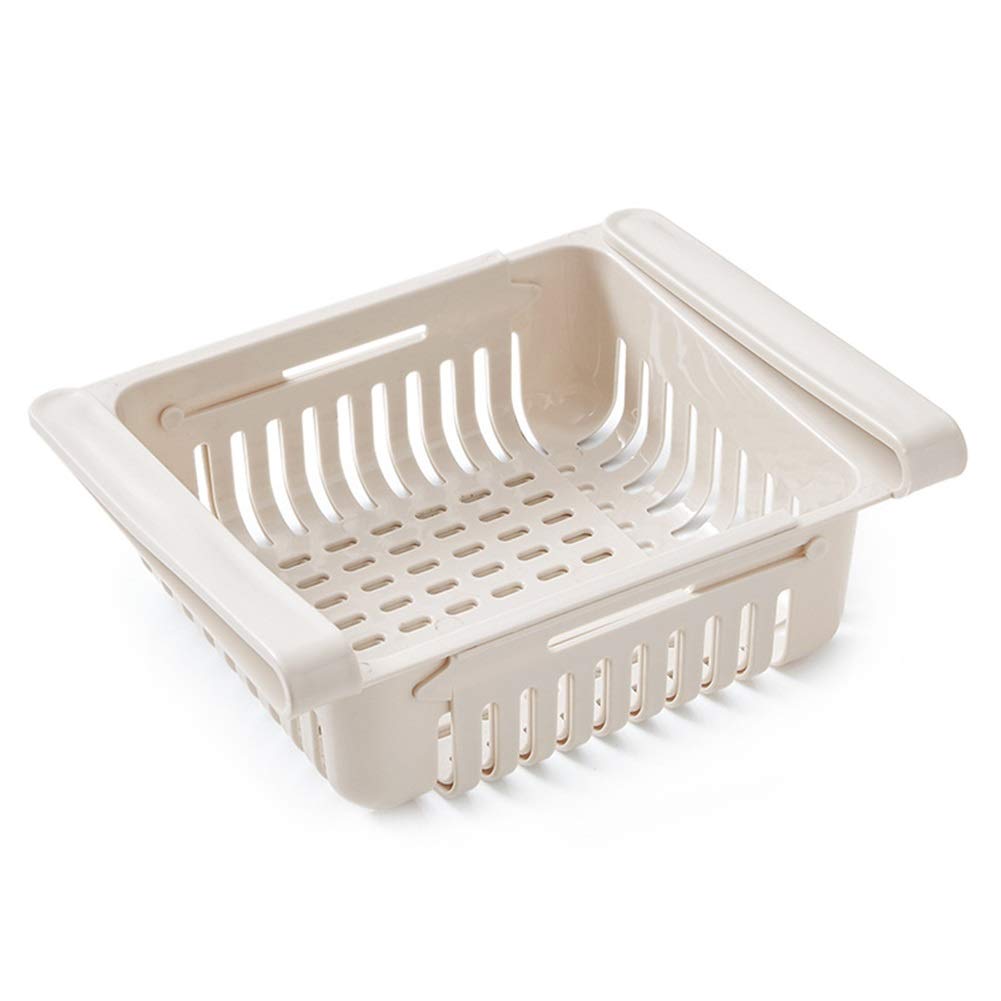 Adjustable Refrigerator Organizer - Pull-Out Freezer Shelf & Kitchen Storage Rack for Fridge - Space Saving Drawer Organizer (Beige) | Perfect for Pantry, Spice Storage & Small Kitchen Organization