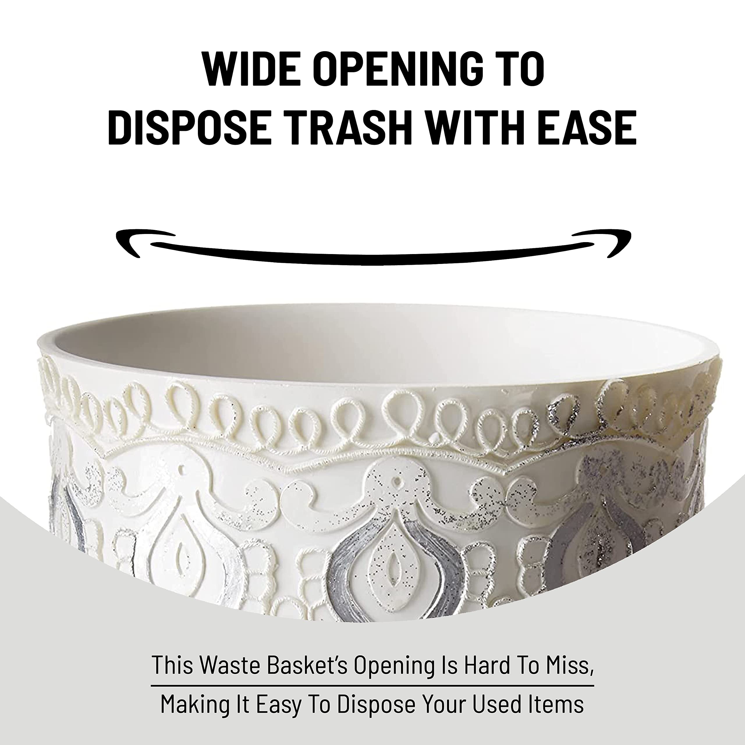 Monaco White Resin Bathroom Trash Can - Open Top Design for Bathroom, Bedroom & Office Waste Disposal