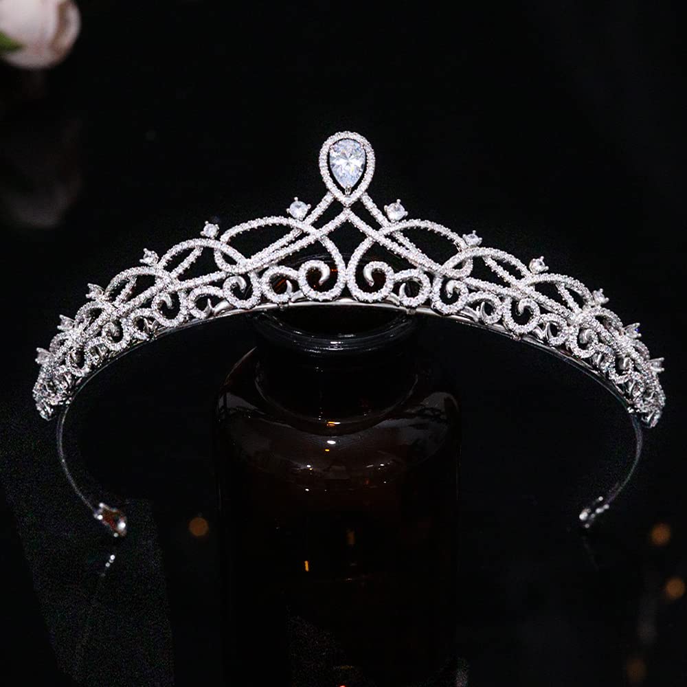 Jorsnovs Cubic Zirconia Tiara Crown for Women - Sweet 16 Princess Wedding Bridal Headpiece, CZ Party Prom Hair Jewelry Accessories - Perfect for Pageants, Birthday Celebrations and Special Occasions