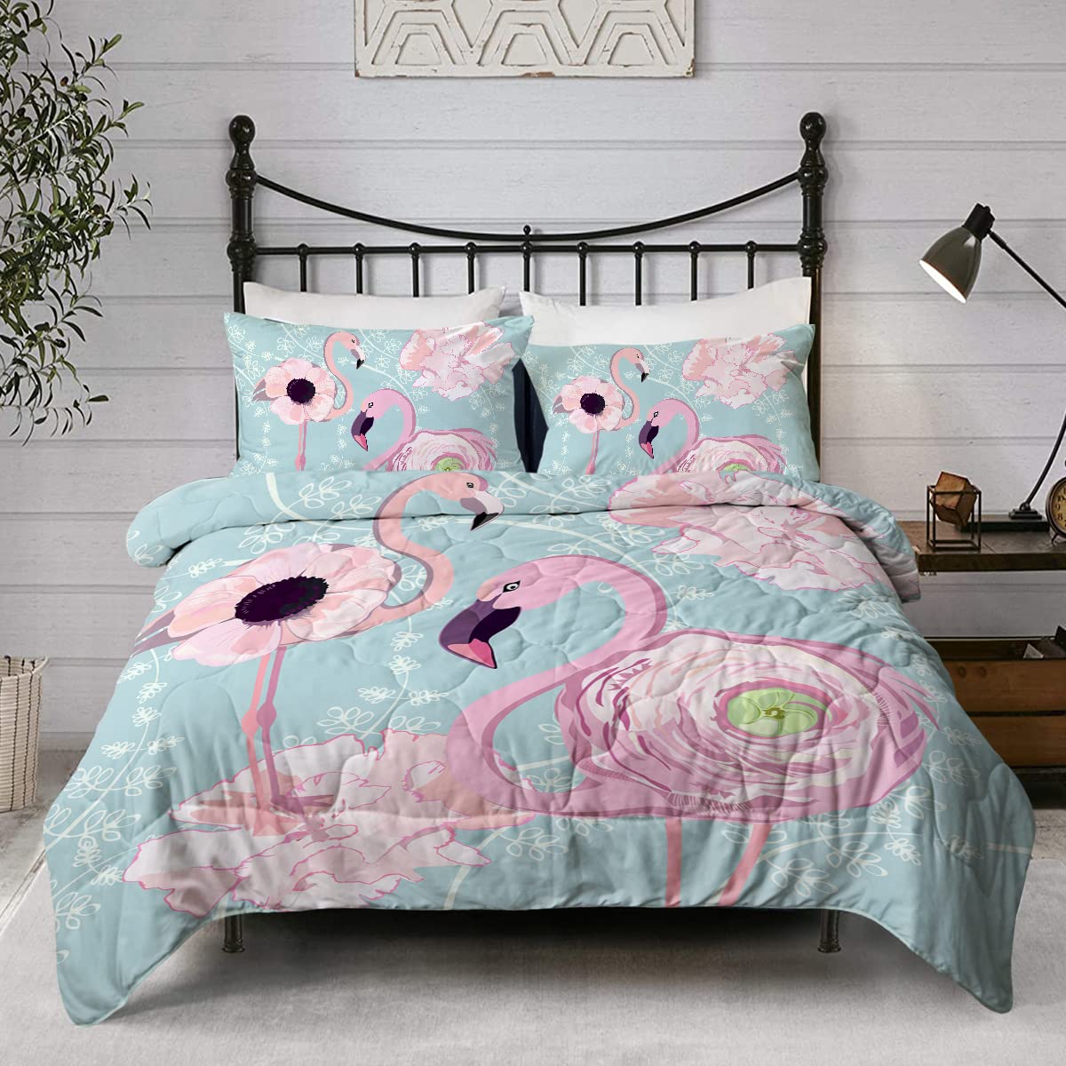 Flamingo Comforter Set for Kids - Cute Flower Print & Animal Bird Design Twin Bedding | Perfect for Girls' Room Decor & Cozy Sleep