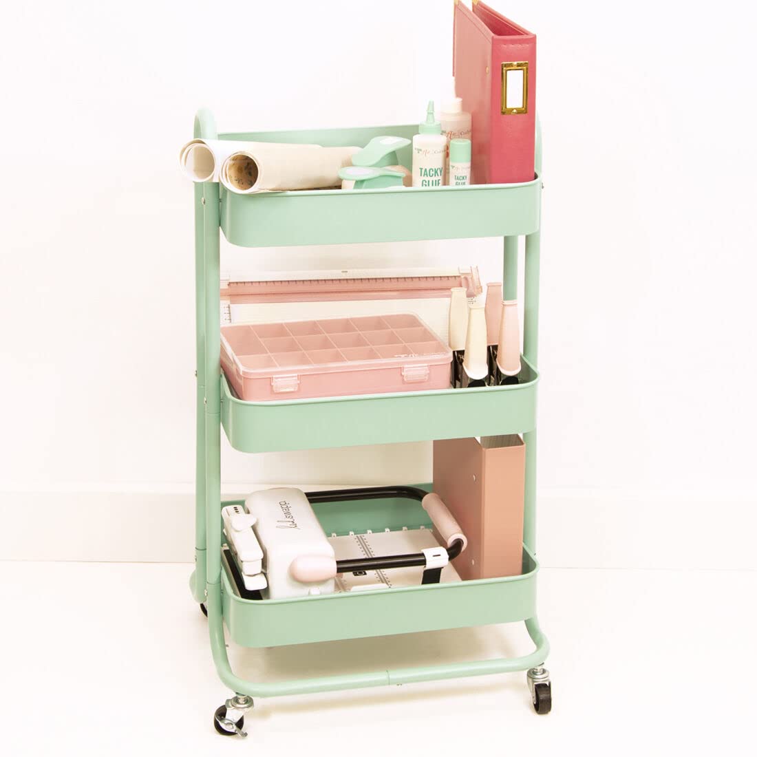 Craftelier - 3-Tier Metal Rolling Cart with Wheels | Heavy Duty Organizer Trolley with 4 Swivel Casters & Brakes | Max Load 6.6 lbs per Tray | Adjustable Shelf Height 10 Inches | 30.7