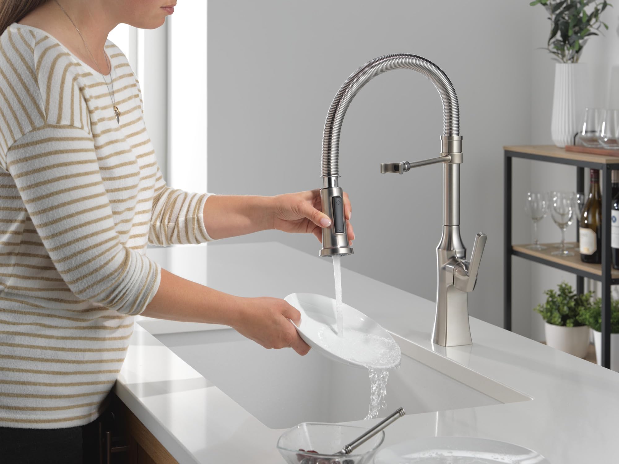 Delta Ermelo Pro Commercial Style Kitchen Faucet with Pull Down Sprayer - Brushed Nickel, Stainless Steel (Model 18887-SS-DST) - Perfect for Restaurant, Food Truck & Home Kitchen Sinks
