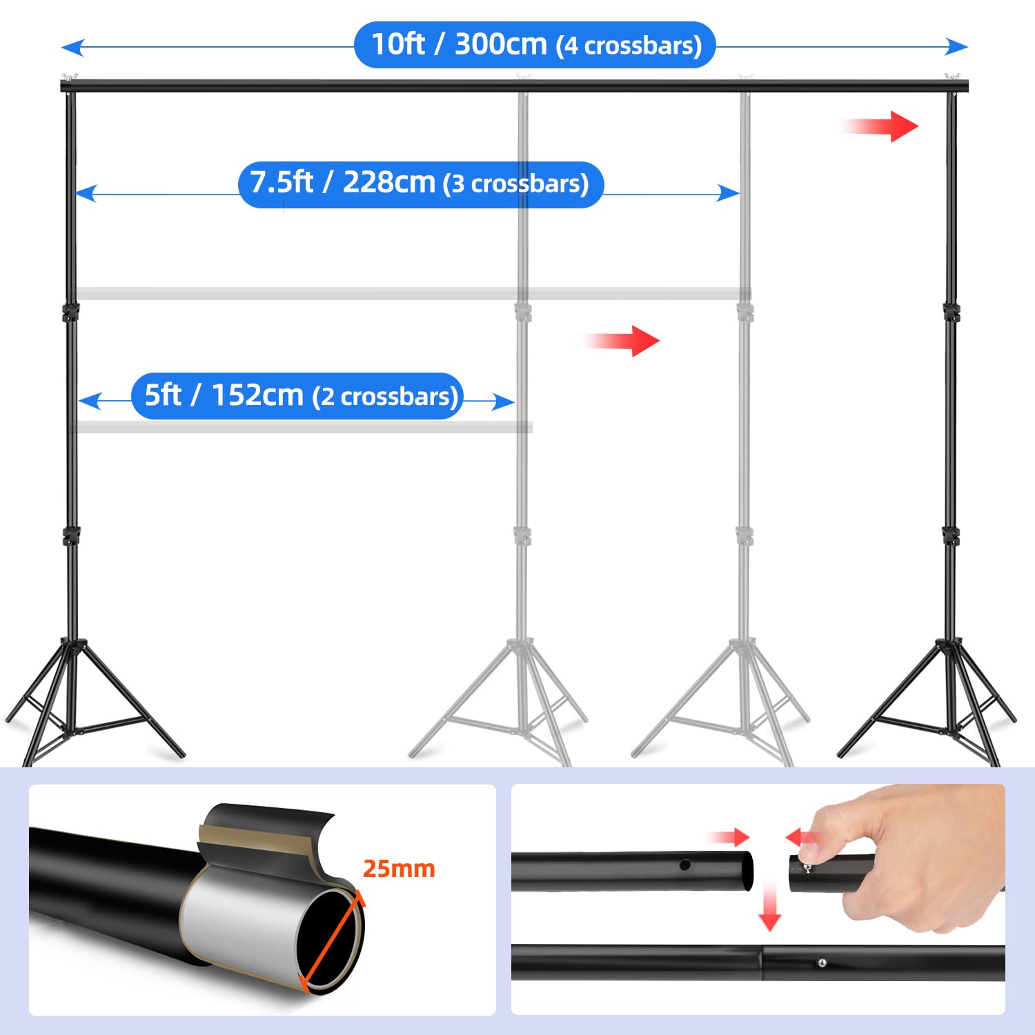 10x6.5 ft Adjustable Photo Backdrop Stand - Heavy Duty Background Support for Photography, Video Streaming, Parties & Events - Perfect for Photo Booths, Projector Screens, Portraits & Home Theater Setup
