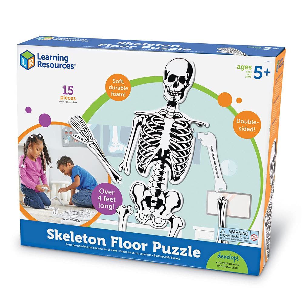 Learning Resources Skeleton Floor Puzzle - 15-Piece Anatomy Puzzle for Kids Ages 3+, Homeschool STEM Activity, Educational Floor Toy for Classroom & Home Learning - Perfect for Science Lessons and Family Game Night