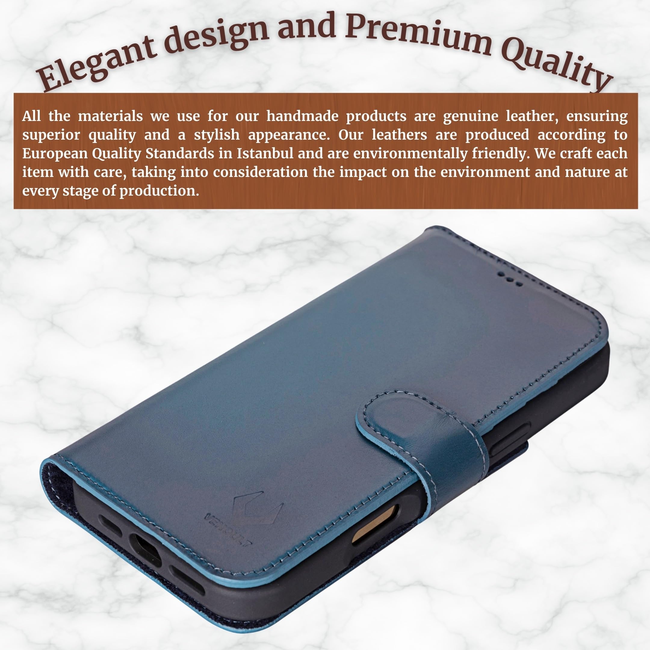 VENOULT Detachable Wallet Case for iPhone 15 Pro MAX - Genuine Leather Magsafe Compatible Cover with 4 Card Slots, RFID Protection & Kickstand | Slim Folio Design for Men & Women (Admiral Blue) | Perfect for Work, Travel & Everyday Use