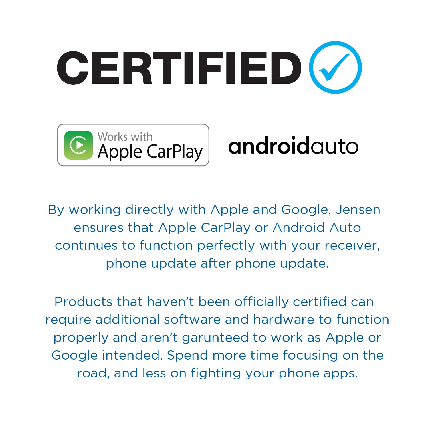 JENSEN J3CA7W 7-inch Double DIN Car Stereo with Apple CarPlay & Android Auto - Wireless & Wired Touchscreen Radio | Bluetooth | Backup Camera Input | USB Playback & Charging | Perfect for Road Trips & Daily Commutes