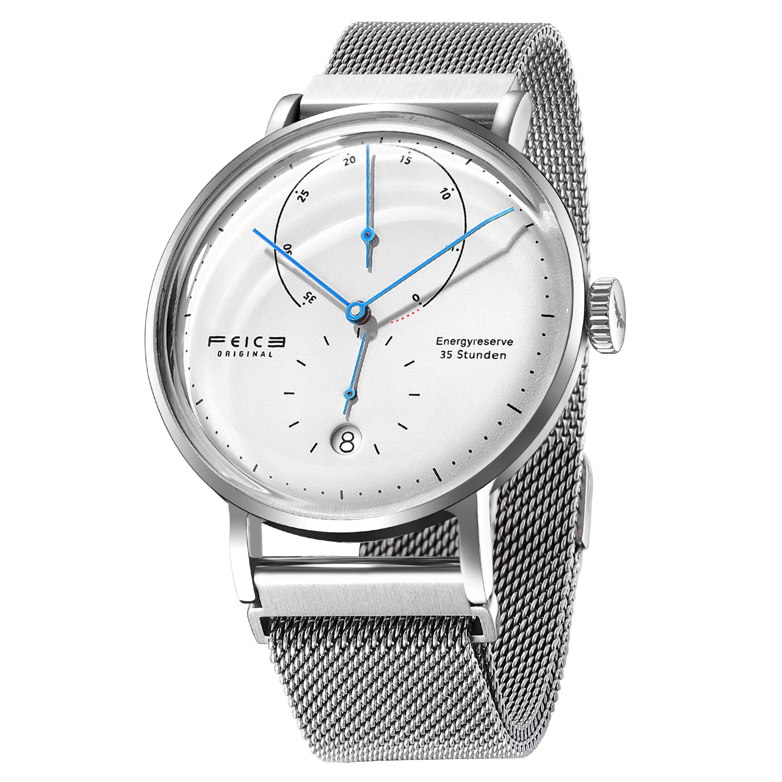 FEICE Bauhaus Automatic Watch for Men - Silver FM202 | Mechanical Analog Watch with Leather Strap & Domed Glass | Perfect for Business, Casual & Dress Occasions