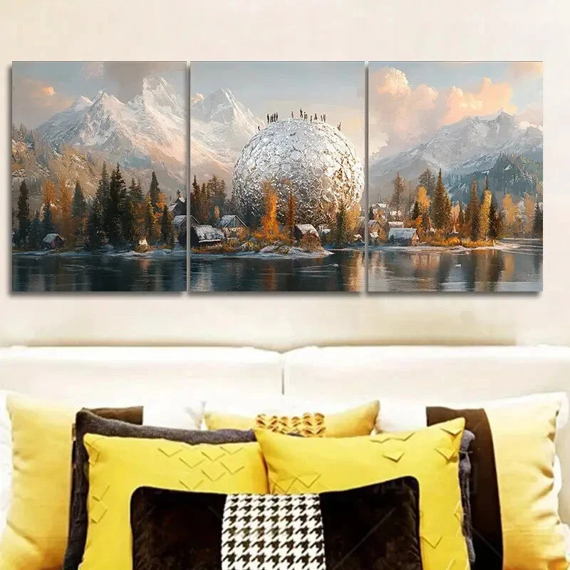 3-Piece Snow Capped Island Wall Art Set - Framed Canvas Prints 40x60cm - High Quality Australian Made - Ready to Hang - Perfect for Living Room, Bedroom & Office Decor