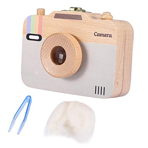 Wooden Storage Box with Cute Camera Design - Baby Keepsake Organizer for Milk Teeth & Hair - Perfect for Newborn Memories & First Year Milestones (Grey)