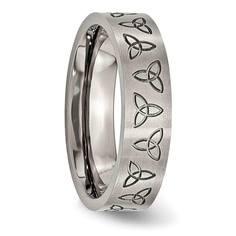 Titanium Trinity Symbol Wedding Band Ring - 6mm Flat Engraved Men's Wedding Ring for Men, Durable & Hypoallergenic - Perfect for Engagement, Anniversary & Couple Gifts