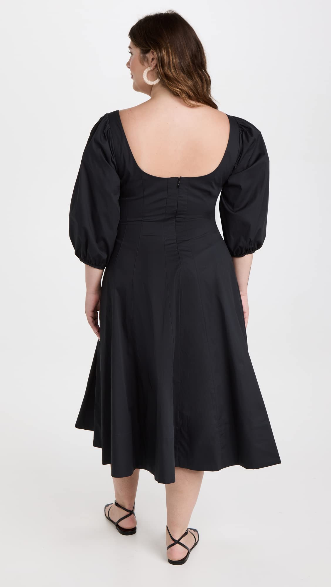 STAUD Women's Swells Dress - Flowy Midi Dress with Puff Sleeves & Square Neckline | Perfect for Summer, Beach, Vacation & Casual Outings