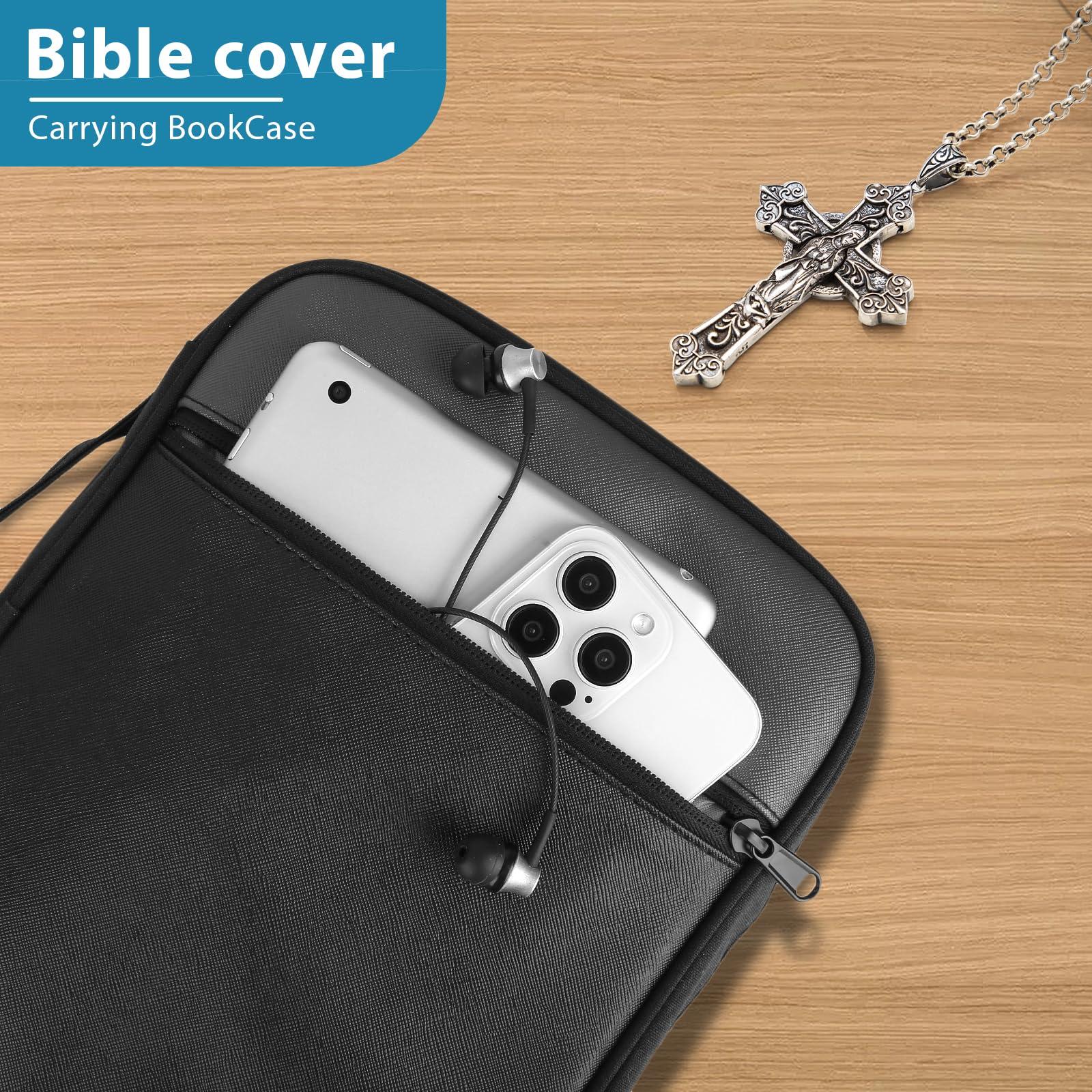 Bible Cover for Women & Men - Durable Bible Carrying Case with Handle & Pockets, Protective Church Organizer Holder Bag - Perfect Christian Gift for Girls, Boys & Adults (Grey) - Ideal for Church, Bible Study & Travel