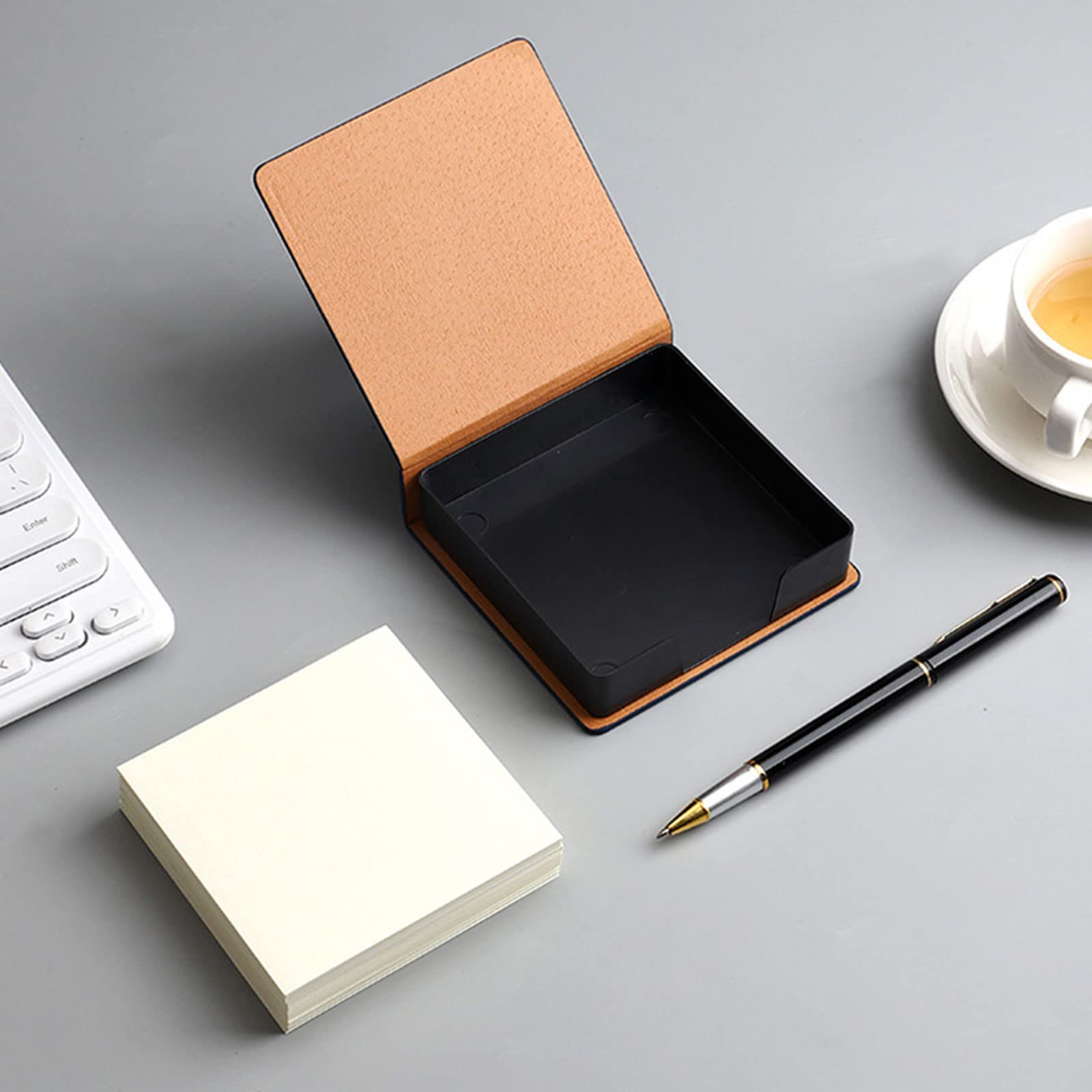 Premium Leather Note Pad Holder with Lid - Sticky Notes Dispenser & Name Card Organizer for Office, School, and Desk Organization (Black) - Perfect for Meetings, Study Sessions, and Workspace Decluttering