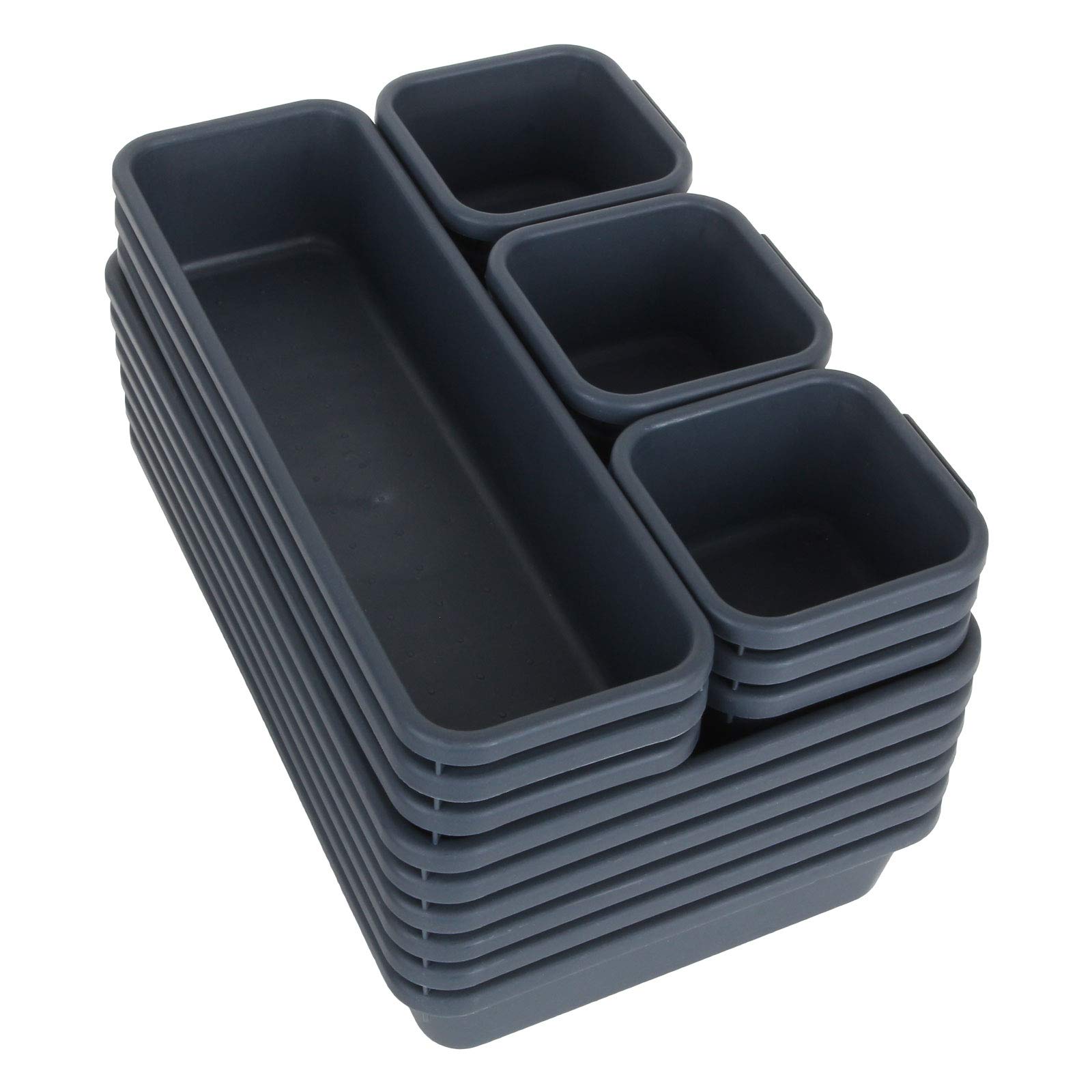 24-Piece Interlocking Drawer Organizer Set - Shallow Tray Dividers & Storage Bins for Kitchen, Bathroom, Makeup, Office, Vanity, Bedroom & Dresser - Perfect for Organizing Utensils, Cosmetics, Jewelry & Office Supplies