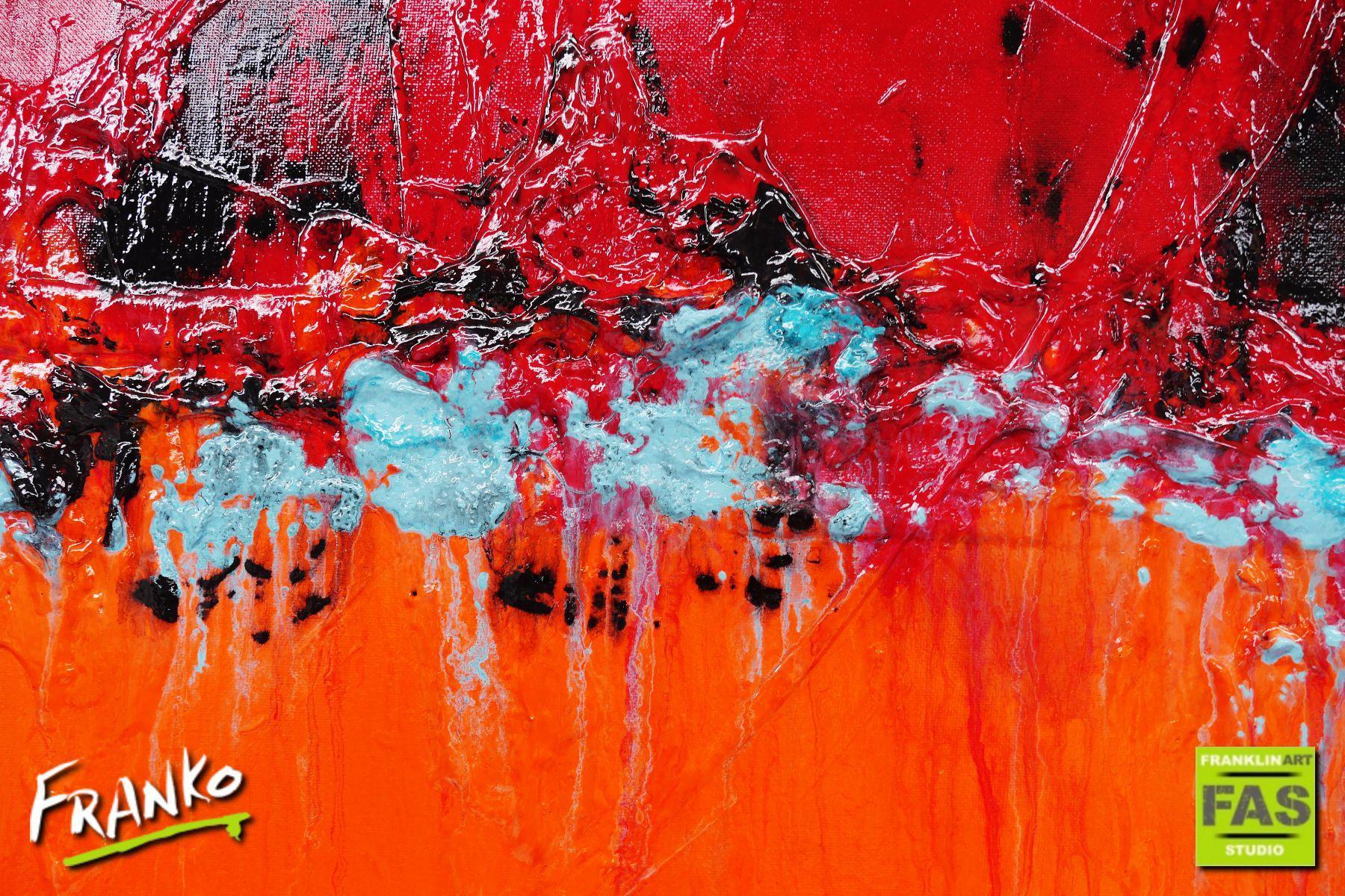 Vibrant Red Orange Abstract Painting - 190cm x 100cm Modern Canvas Wall Art for Living Room, Bedroom & Office Decor