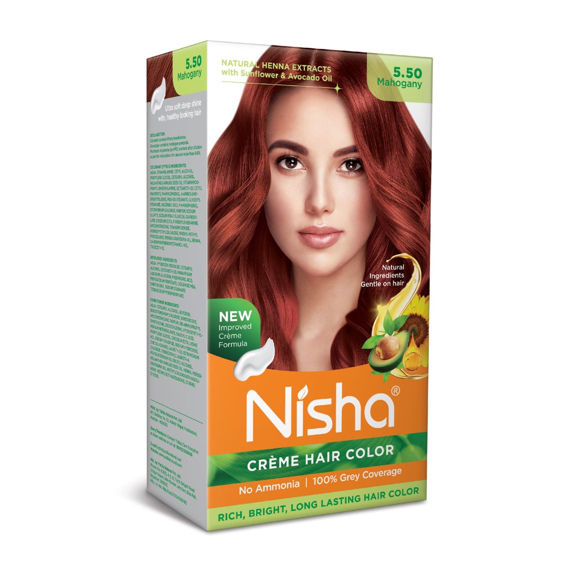 Nisha Creme Hair Color Mahogany 5.50 - Permanent Ammonia-Free Hair Dye for Women & Men - Ultra Soft Deep Shine with 100% Grey Coverage (120g) - Perfect for At-Home Hair Coloring & Salon-Quality Results