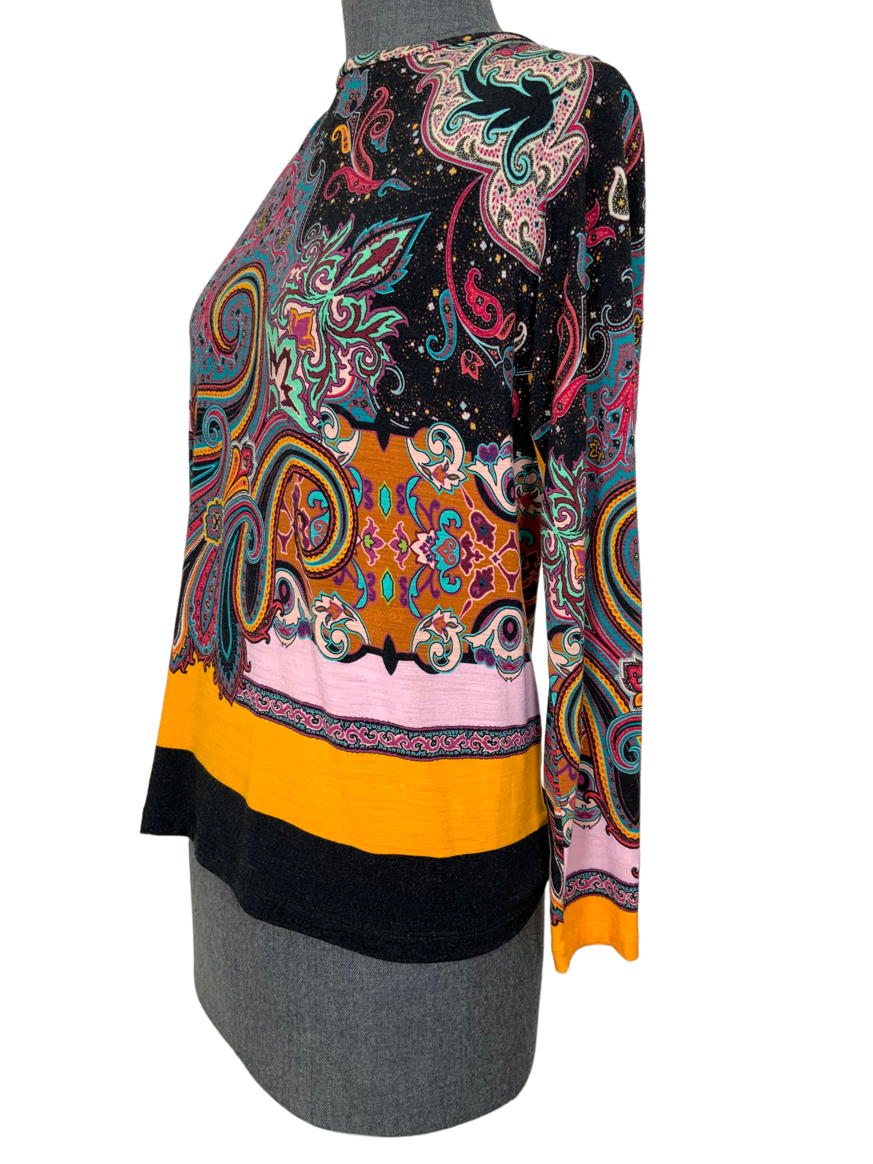 ETRO Women's Floral Printed Silk Blouse - Size S - Elegant Short Sleeve Top for Work, Party & Special Occasions