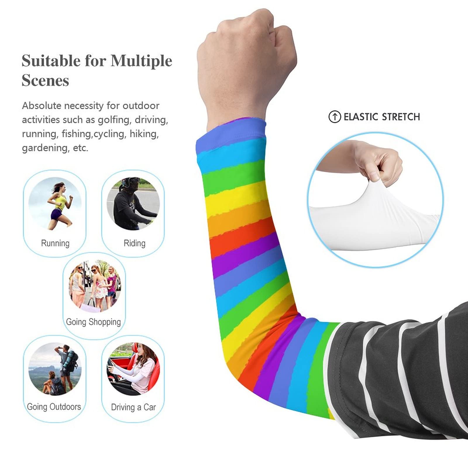 Cooling UV Protection Arm Sleeves for Men & Women - LGBT Flag Sports Pattern, Anti-Slip Compression Sun Sleeves for Cycling, Running & Outdoor Activities | Perfect for Summer Workouts, Hiking & Sun Protection