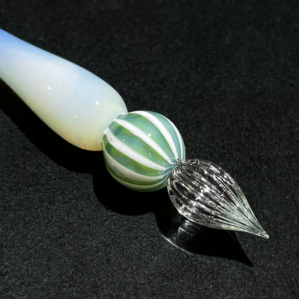 Japanese Glass Dip Pen - Melon Stripe & White Opal - Elegant Calligraphy Writing Tool - Perfect Gift for Writers, Artists & Stationery Lovers - Ideal for Lettering, Journaling & Creative Projects