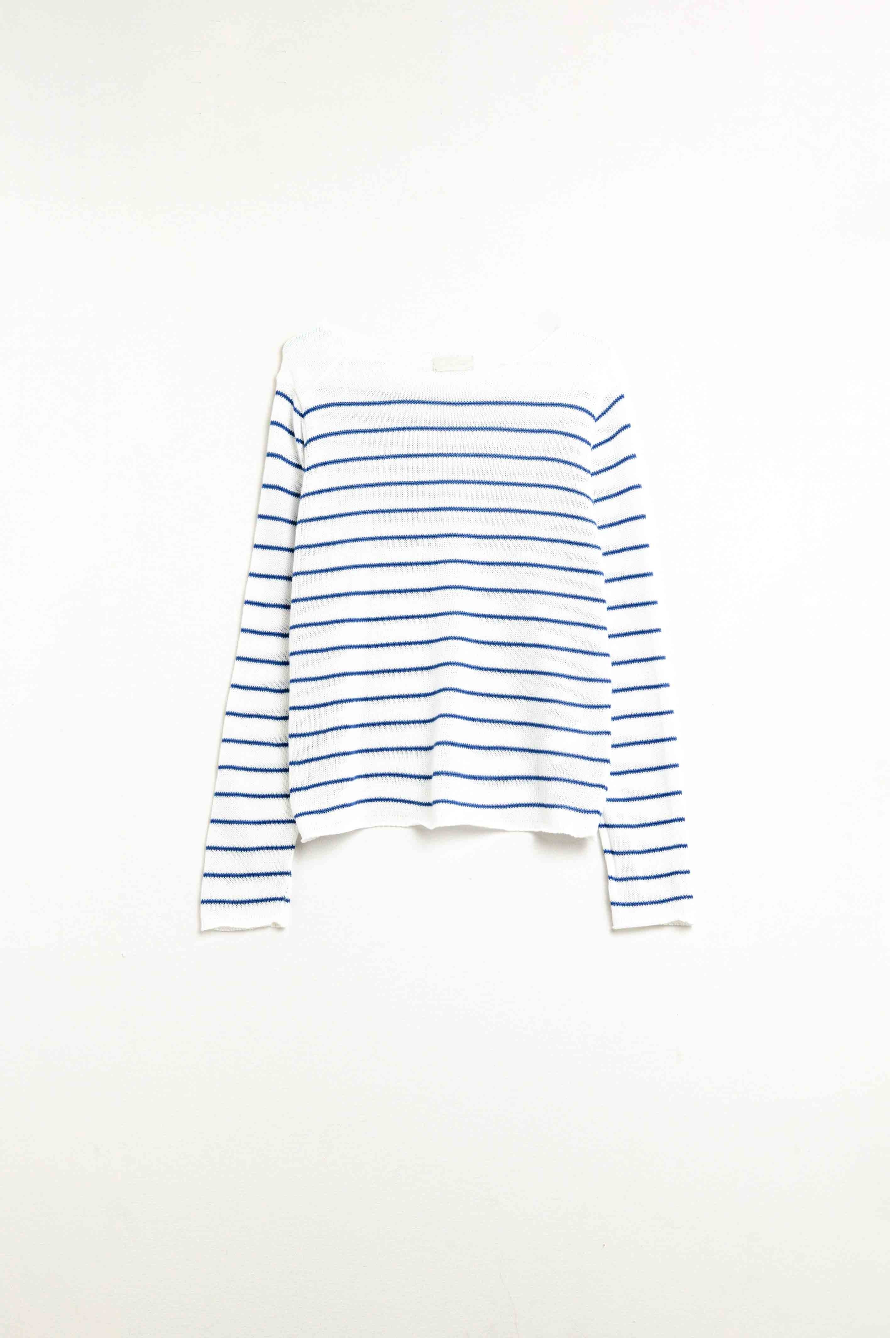 Blue Striped Fine Knit Pullover Sweater for Women - Soft & Comfortable Casual Wear for Fall & Winter