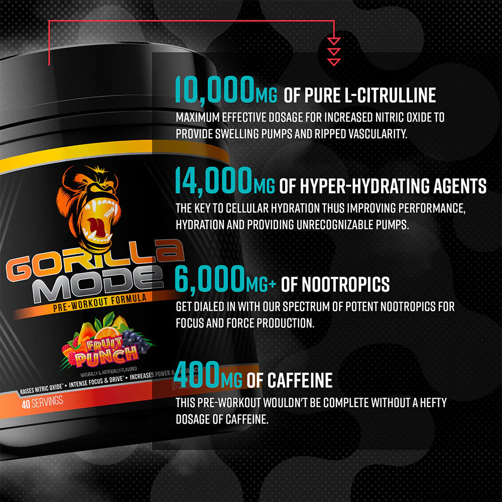 Gorilla Mind Gorilla Mode Pre-Workout Supplement - Boost Energy, Focus & Endurance for Intense Gym & Fitness Training